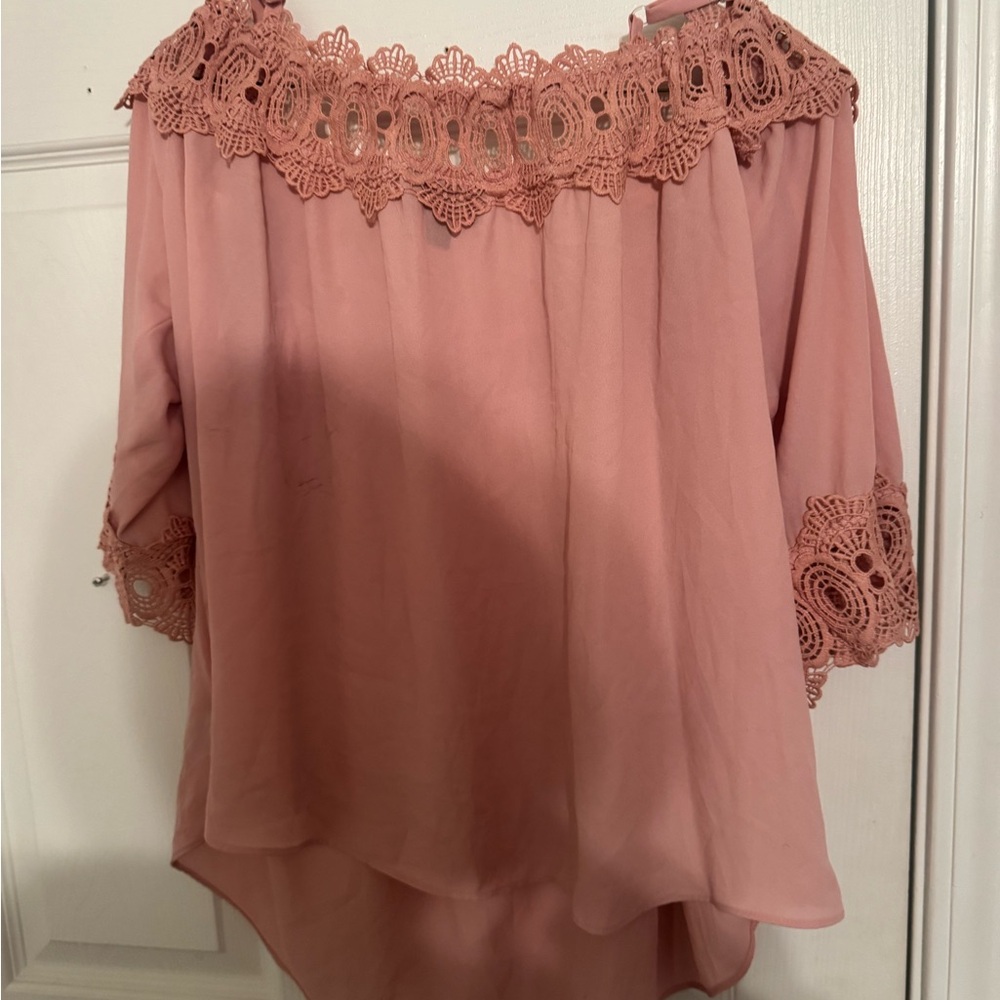 by & by Pink Crochet Trim Blouse - Picture 3 of 3